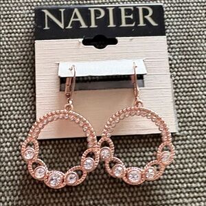 Napier Rose Gold Circle Earrings with Clear Accents lever back